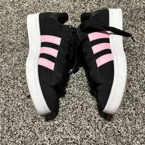 Adidas Women's Black and Pink Striped Sneakers
